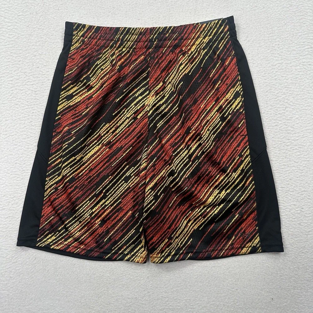 DSG Boys Printed Basketball Shorts Size Large Black Yellow Red Mesh Loose Fit